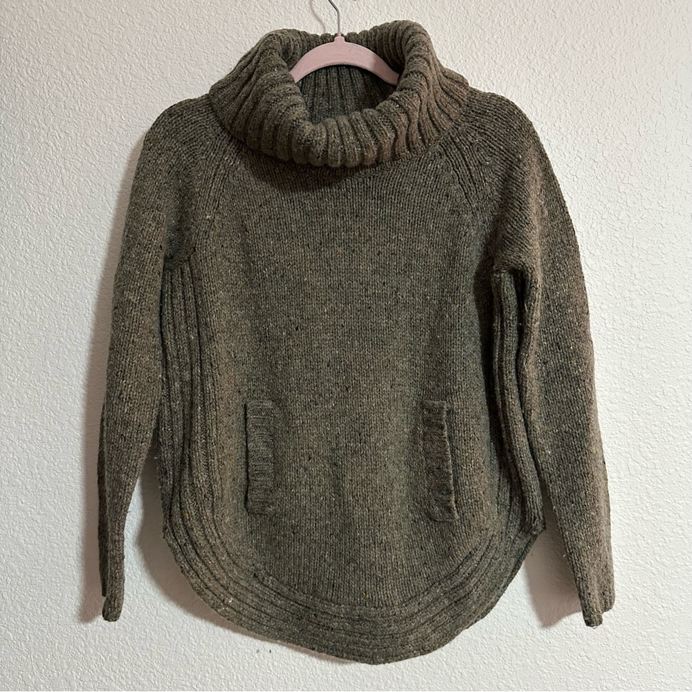 Cynthia Rowley Womens Gray Wool Blend Chunky Turtleneck Sweater Large‎ Pockets